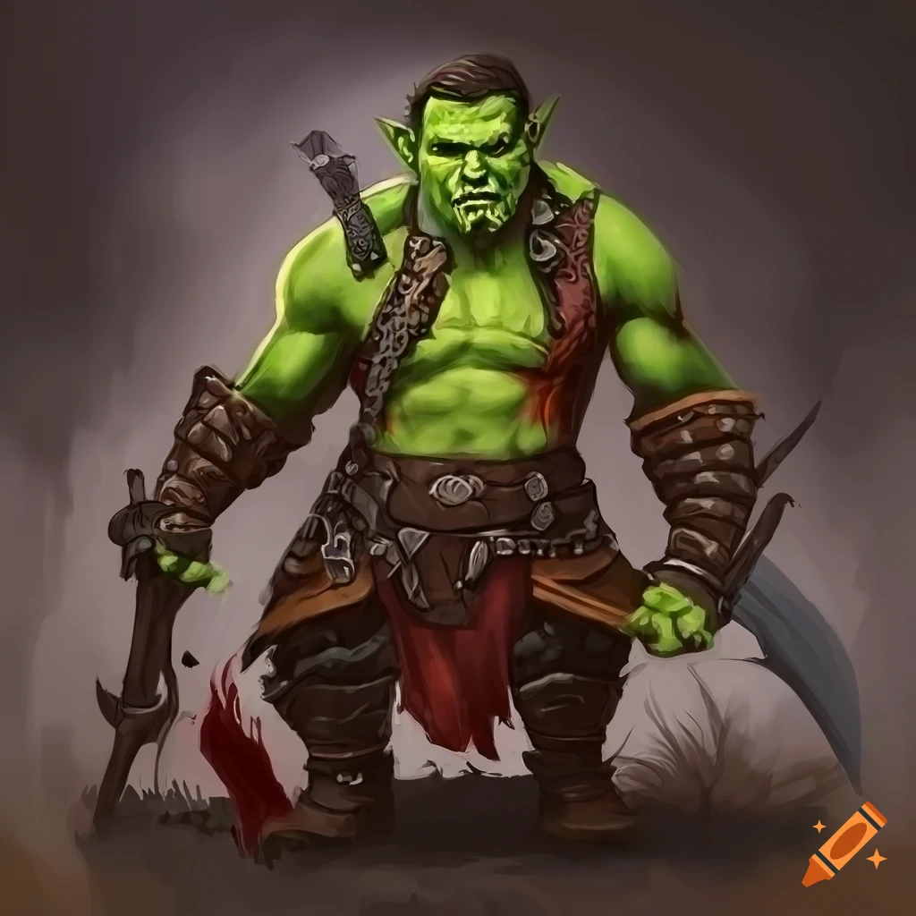 Orc warrior standing in Dungeons and Dragons style fantasy art