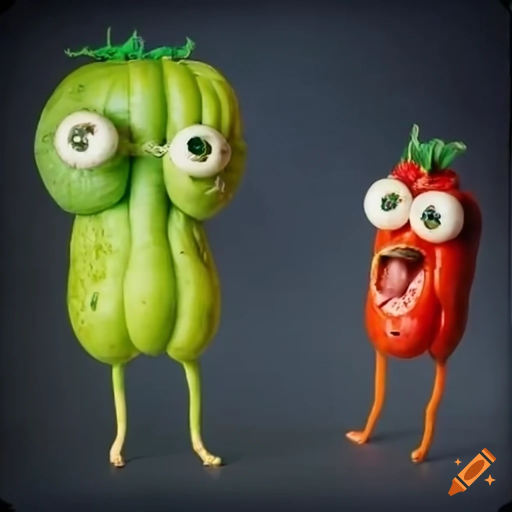 Collision between two silly vegetable characters in a children's show