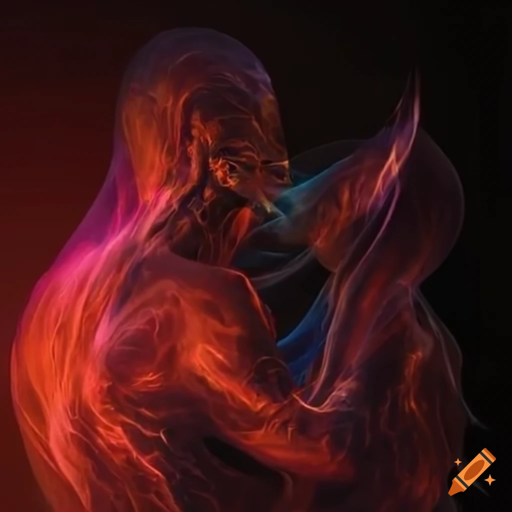 Powerful fighting forms dissolving into shimmering light