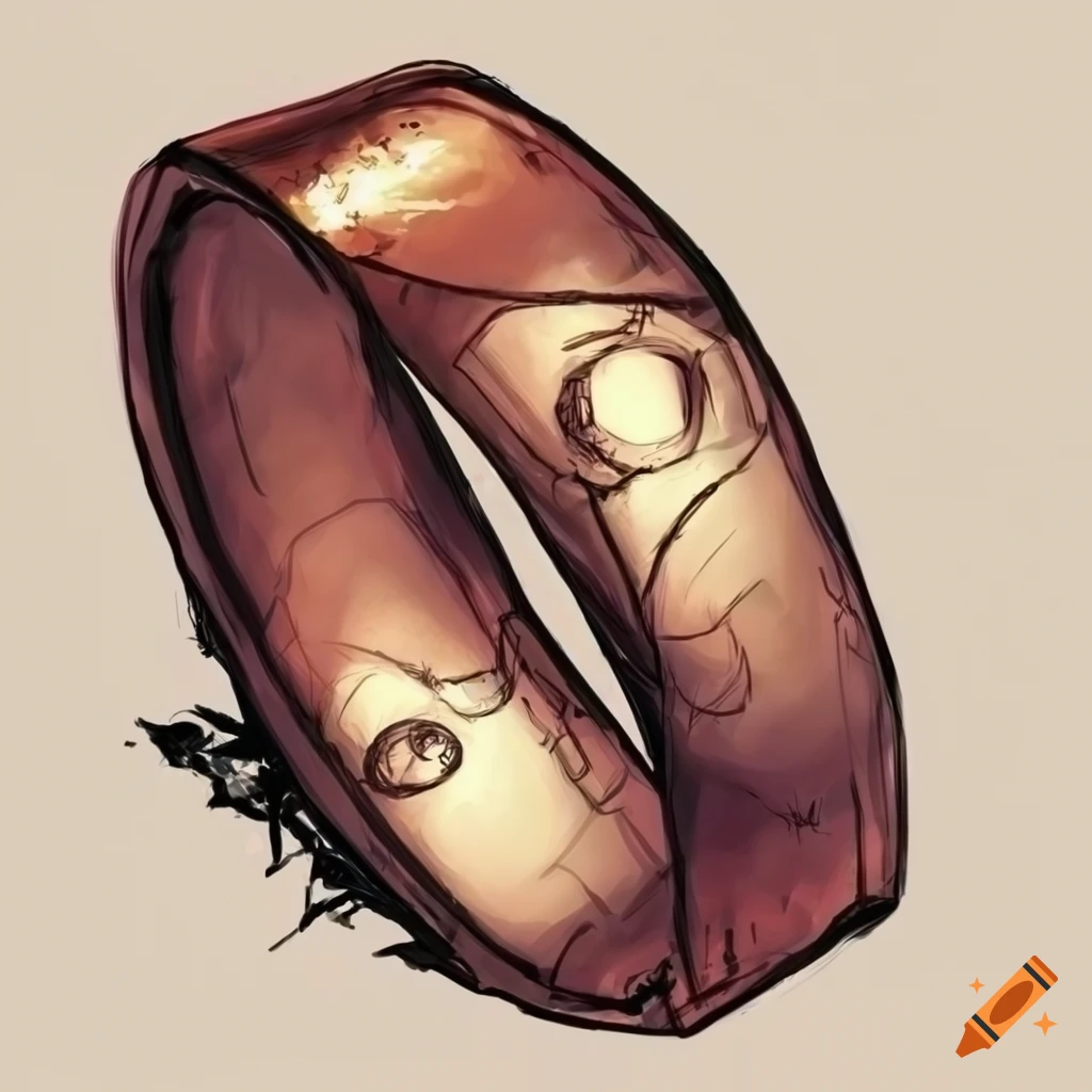 Magical inscribed ring and shoe in sketch art style, D&D item
