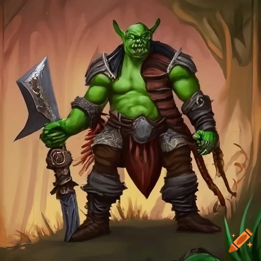 Hand-painted orc warrior in Dungeons and Dragons style fantasy art