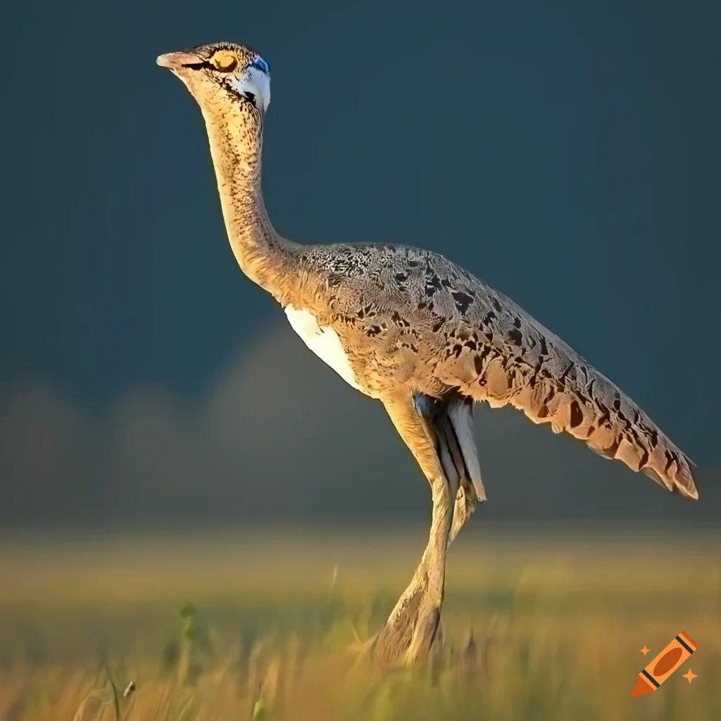 Feathered gallimimus with striking colors in a fern prairie