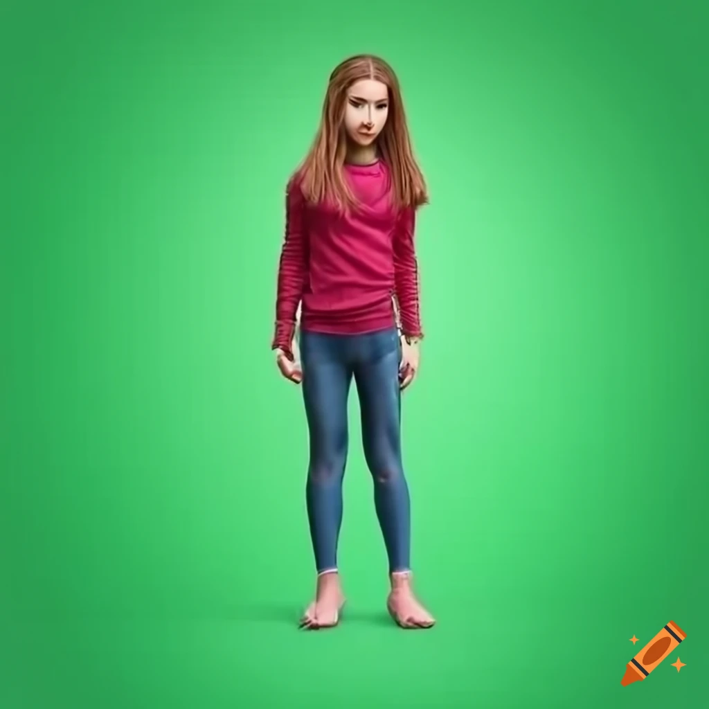 Girl in front view with full body on green screen background