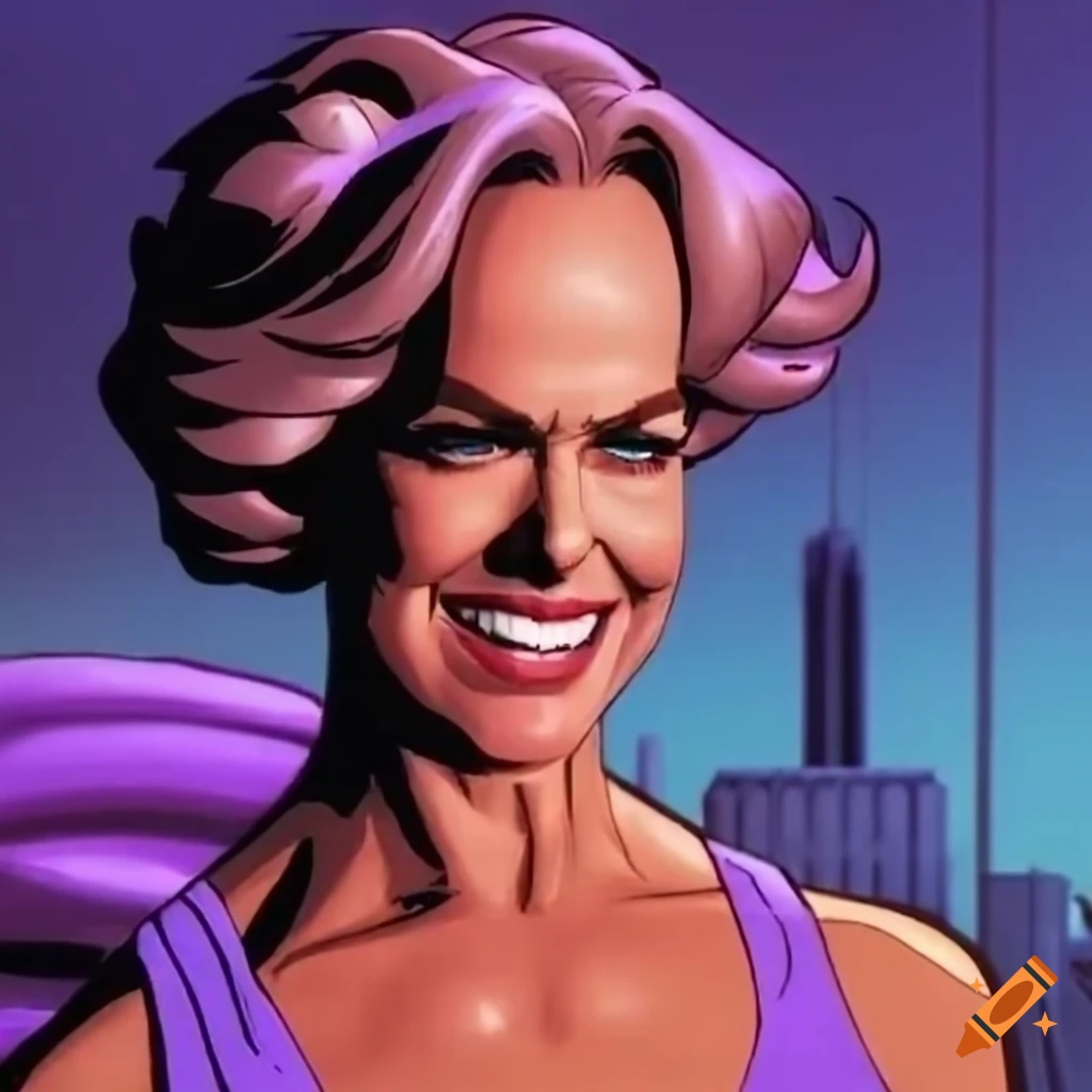 Marvel Animated Series character Melora Hardin laughing mischievously with glowing purple eyes