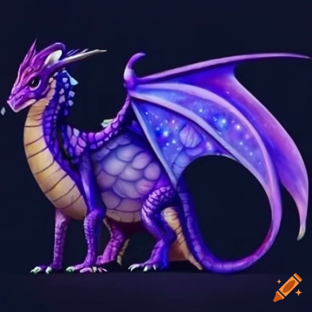 Enchanting miniature dragon with sapphire-purple scales and emerald eyes radiating magical glow