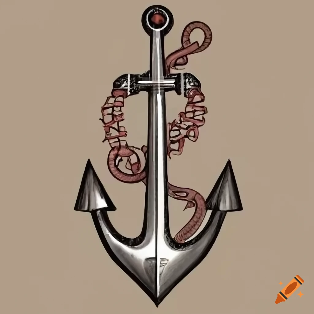 Art Deco anchor guitar design in 2D art style