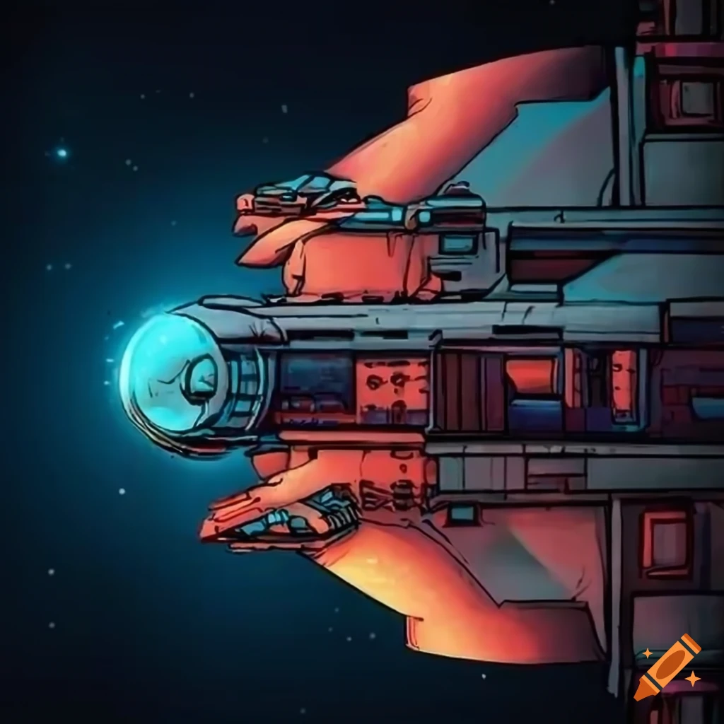 Close up of a sci-fi spaceship propulsor in comic book style on Craiyon