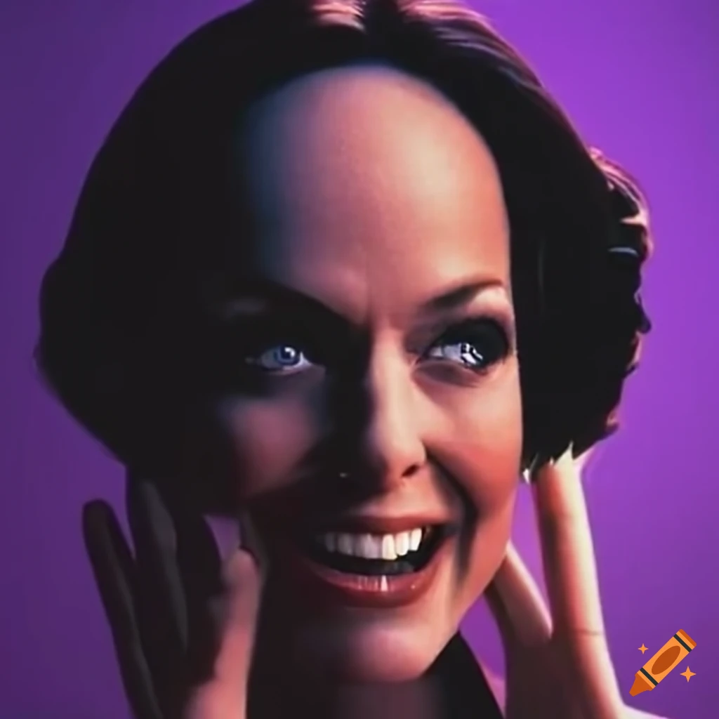 Melora Hardin in a mischievous laughter with glowing purple eyes in 1997 Animated Series