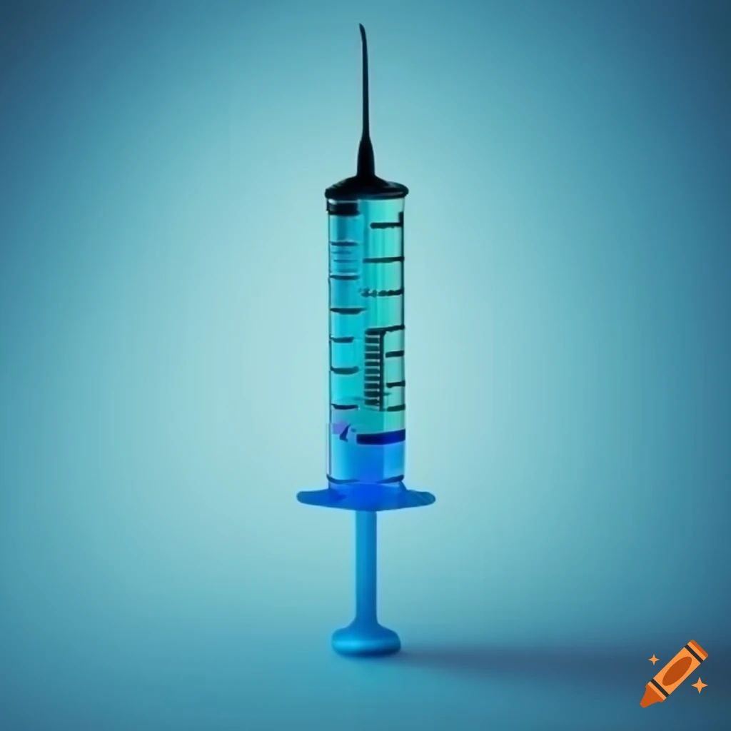 Blue fluid filled syringe in 2D illustration