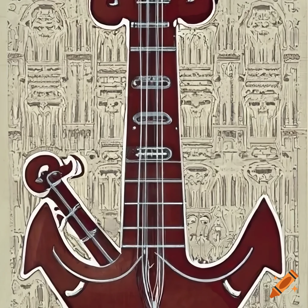 2D Art Deco Anchor Guitar Design
