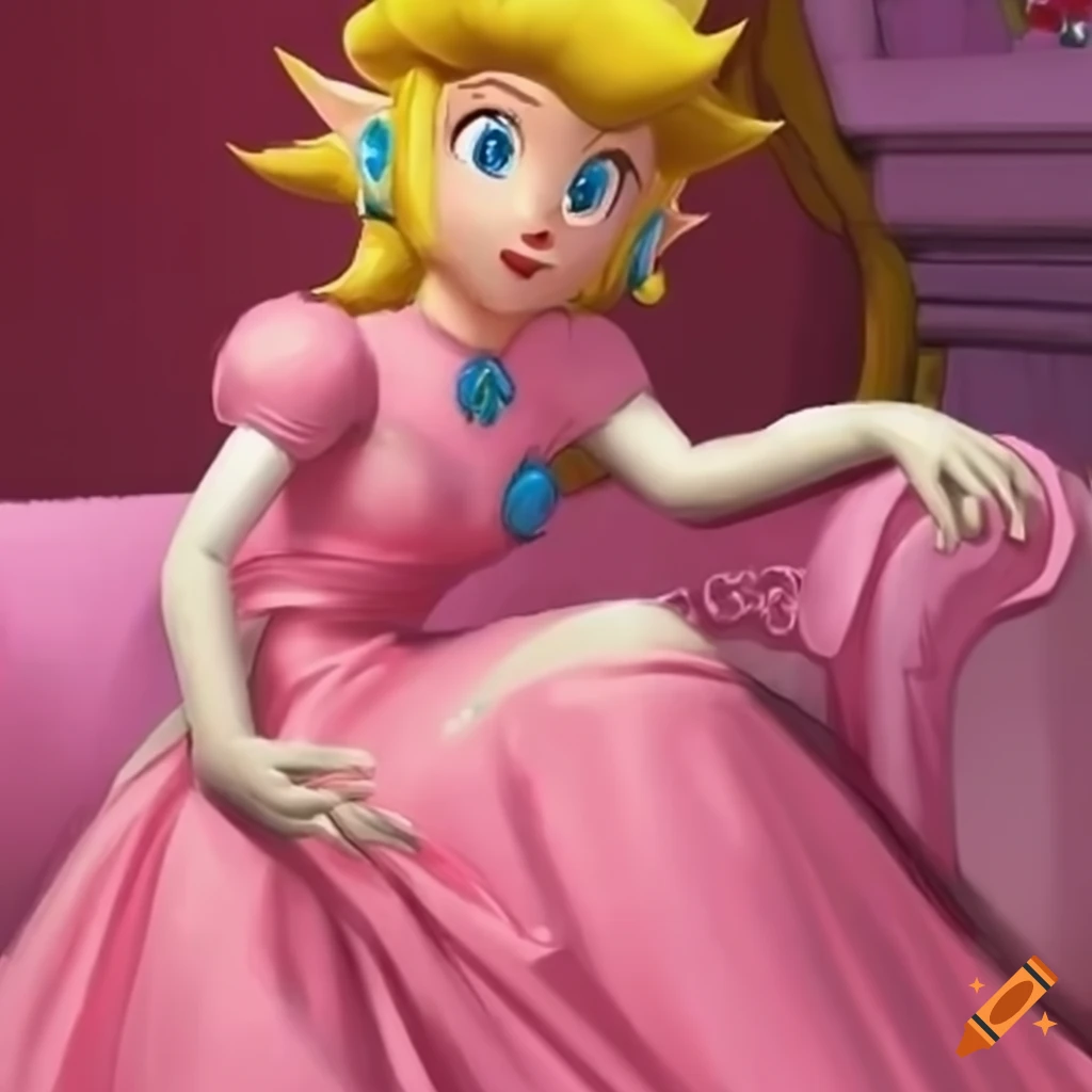 Princess peach and link sitting together in elegant attire on Craiyon