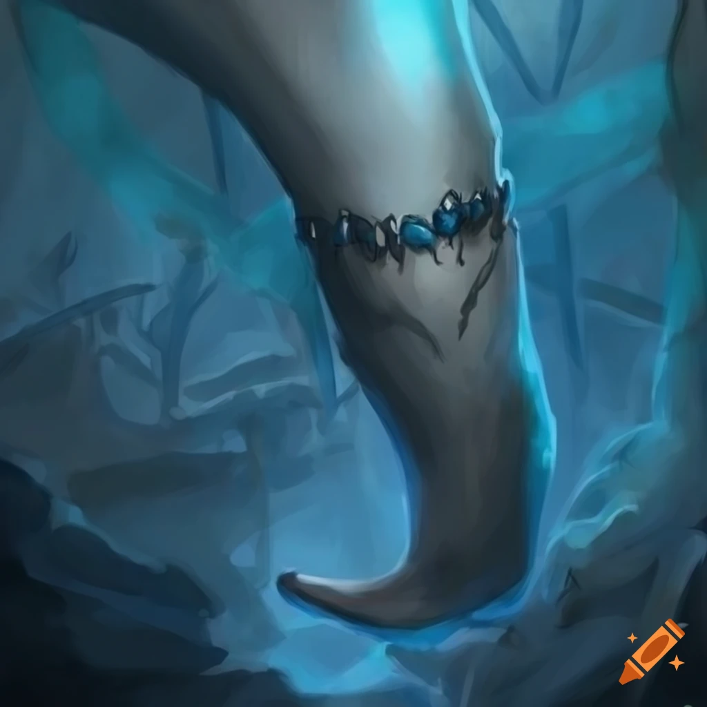 Blue anklet with teeth in sketch art style - D&D magic item