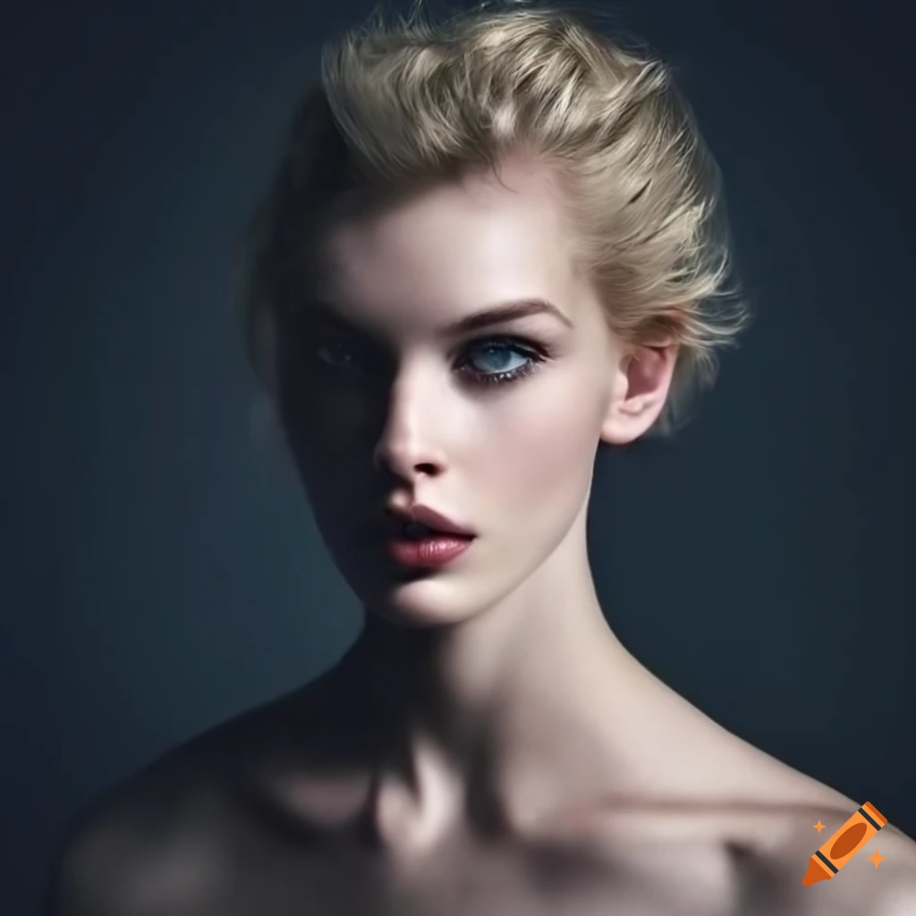 Portrait of an ethereal young man with pale skin, dark blonde hair, and pale blue eyes