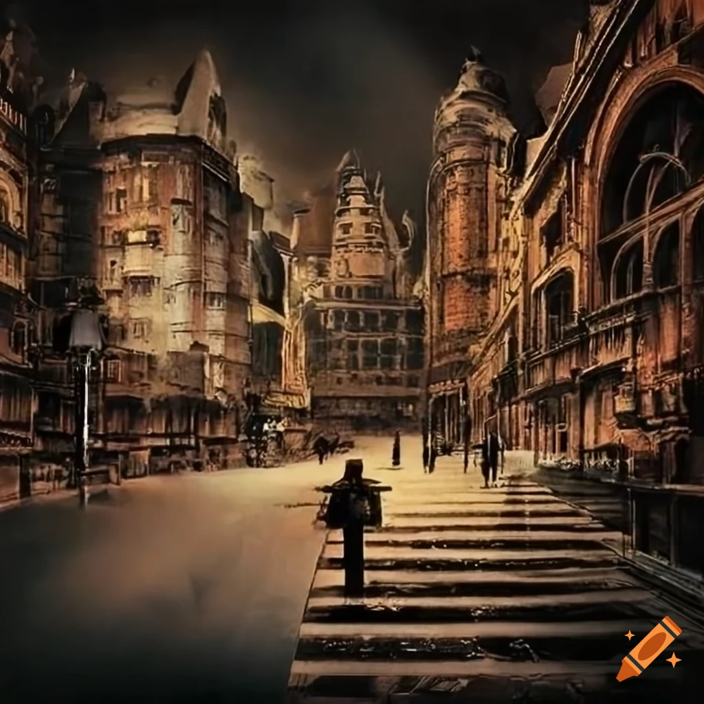 Steampunk Bauhaus collage hyperreal landscape
