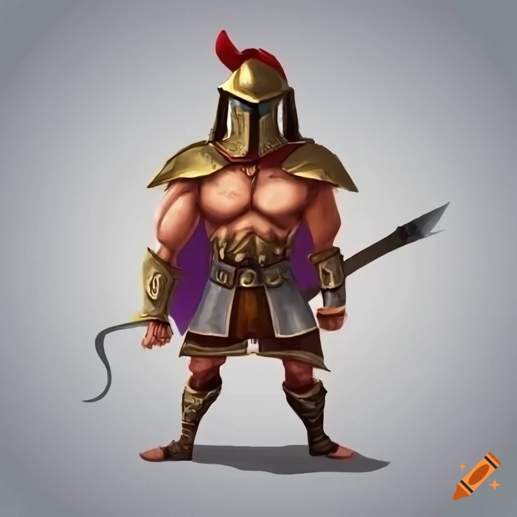 2D game character wearing a gladiator helmet
