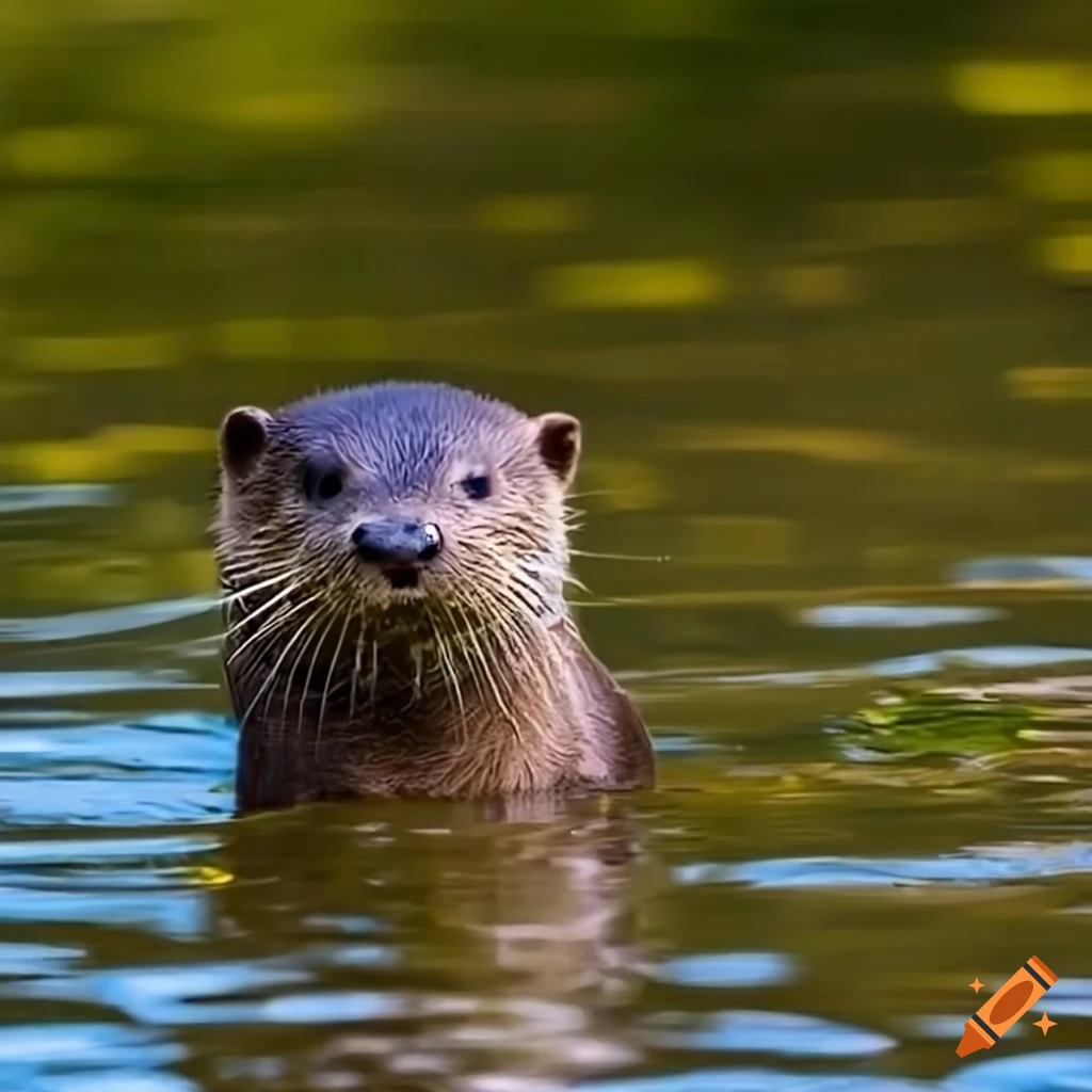 Otter in natural habitat with trees and river