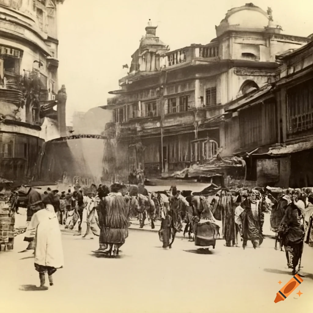 Vintage photograph of British skunk water spray truck attack on Kolkata circa 1920