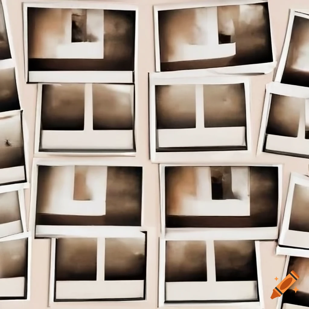 Vintage polaroid square images displayed on a living room wall on Craiyon
