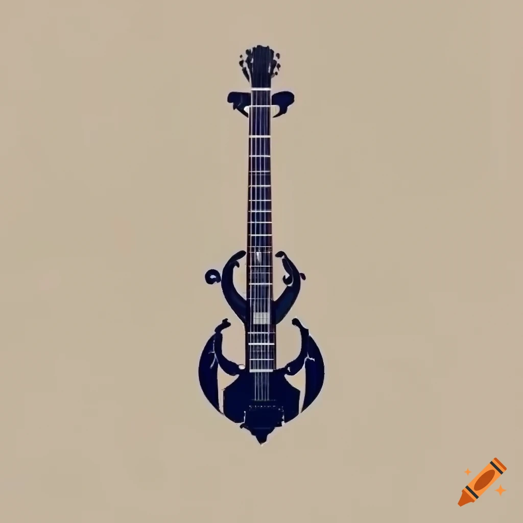 Art Deco anchor guitar design in 2D art style