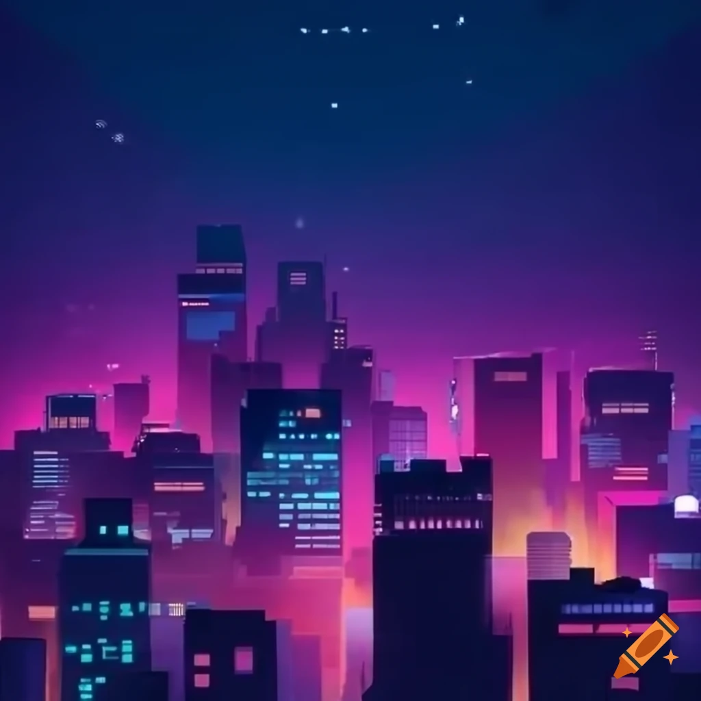 Neon cityscape viewed from a rooftop