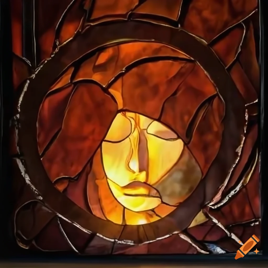 Molten iron woman in stained glass art