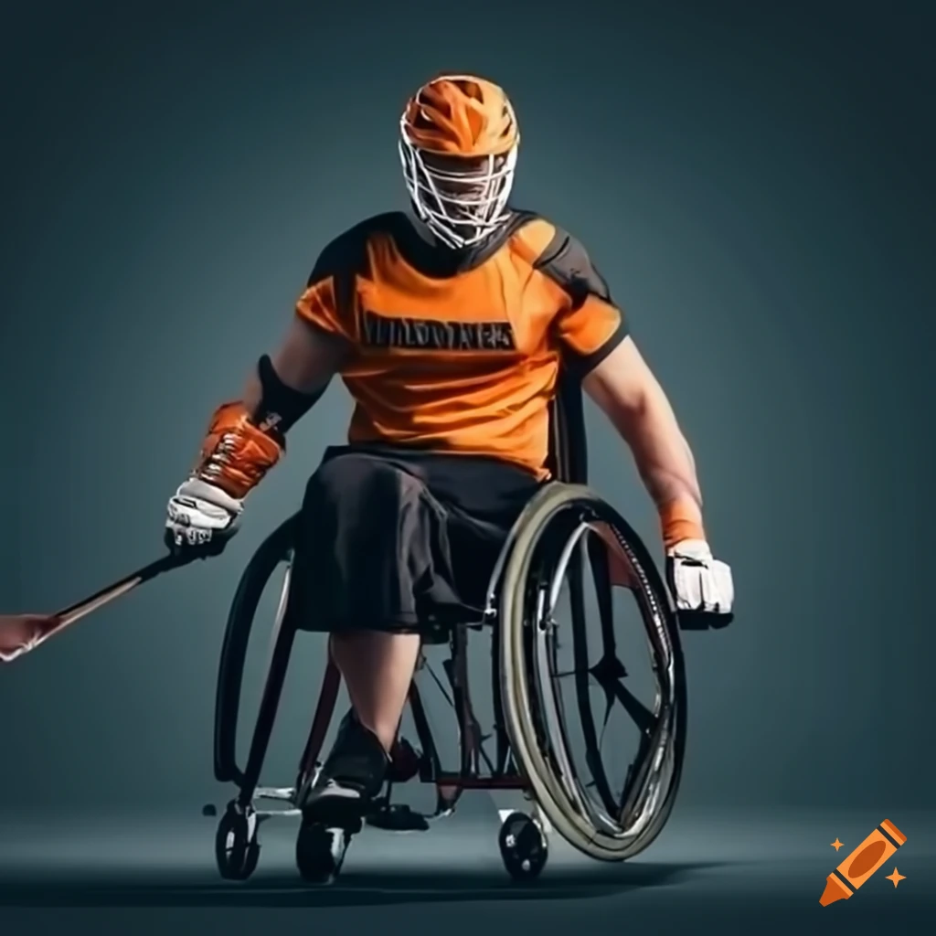 Athletic man in a wheelchair with lacrosse stick