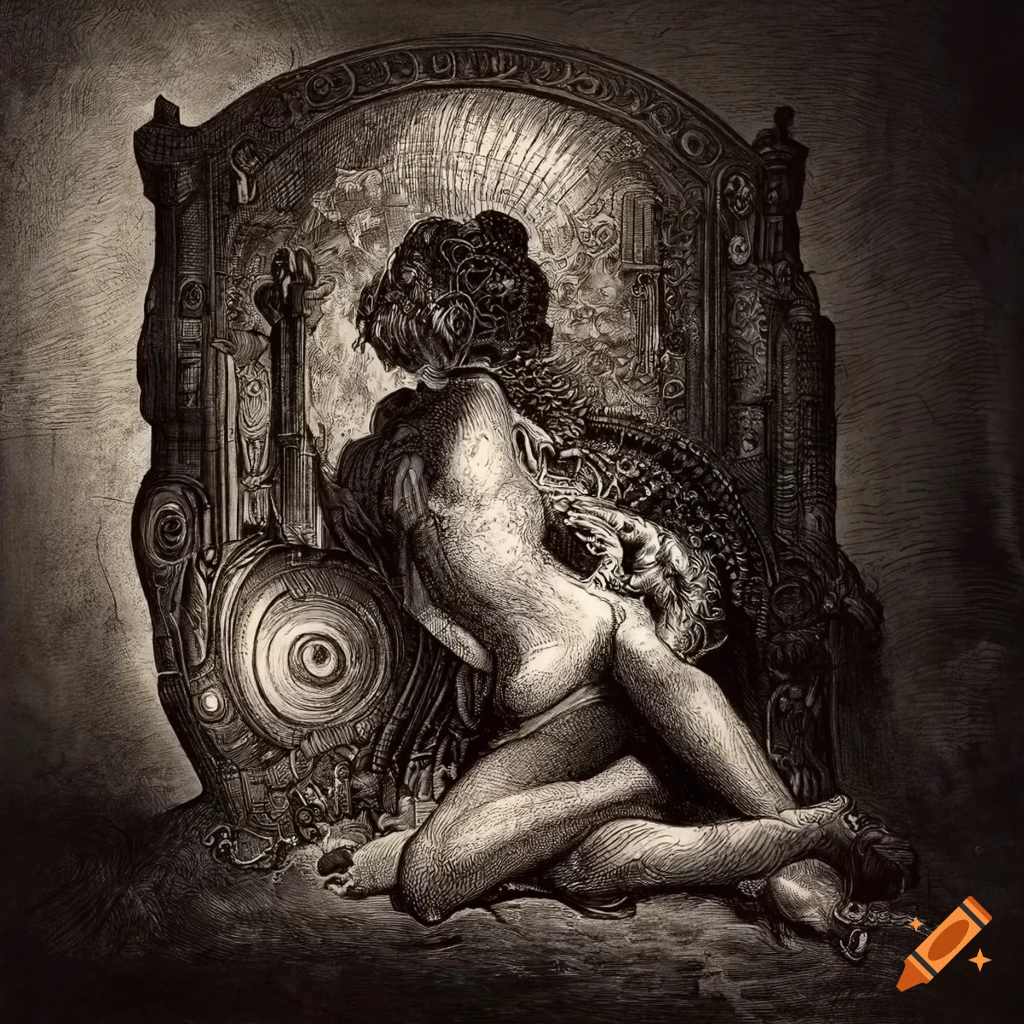 Beautiful girl in biomechanical steampunk-inspired robotic body lying down with a renaissance vibe