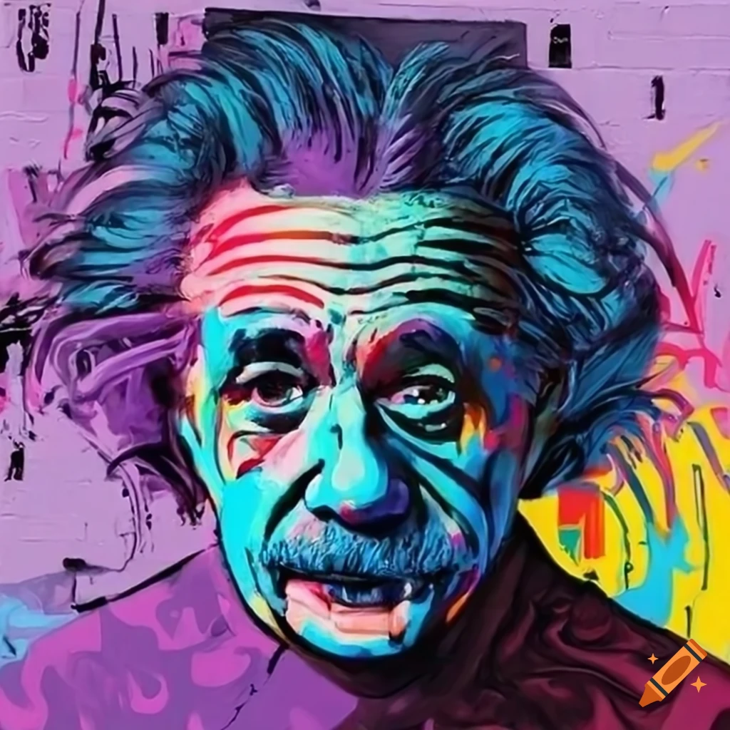 Graffiti art inspired by Einstein's pensive portrait