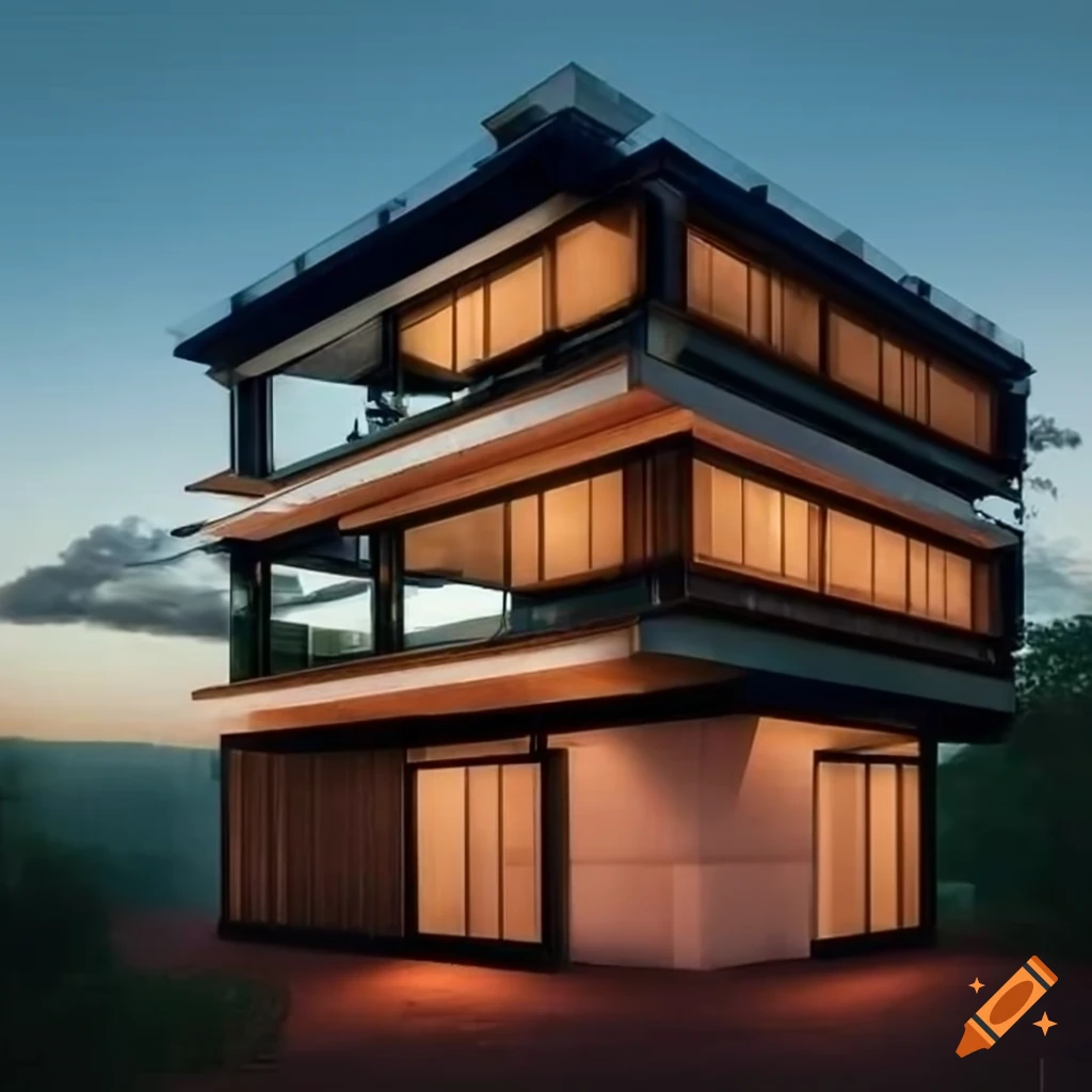 Modern duplex villa with glass cladding facade and black mullions