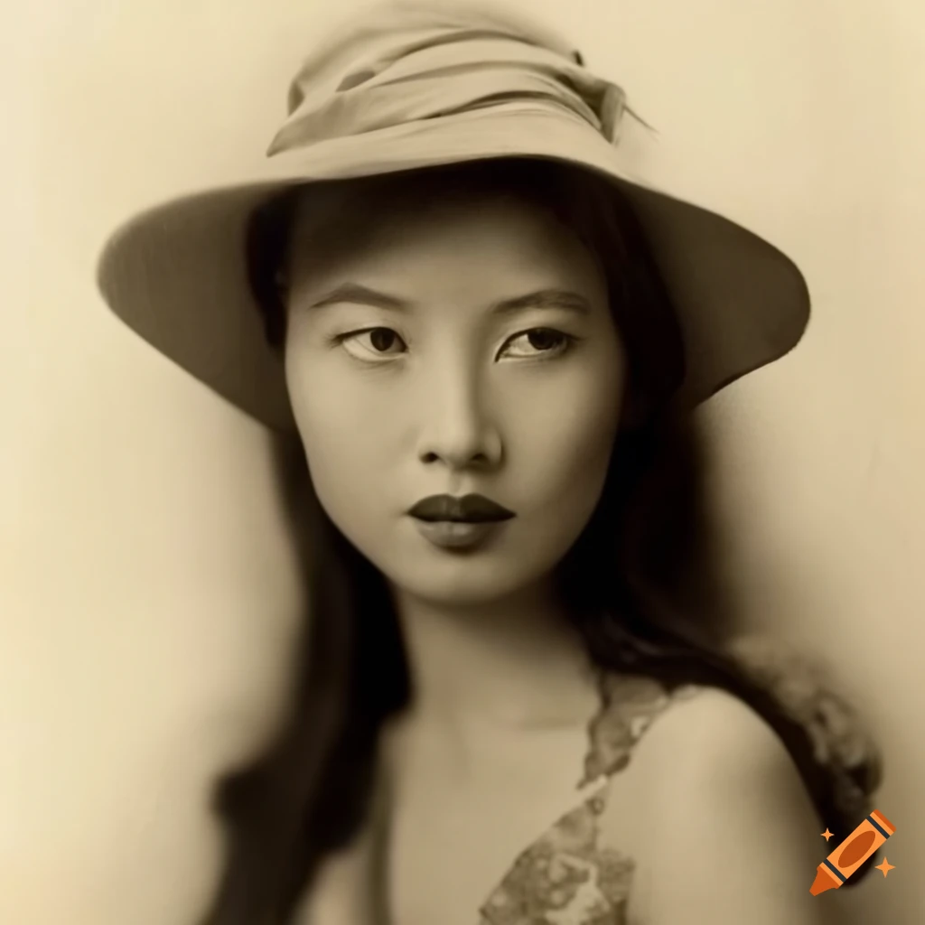 1930's portrait of an elegant Asian woman in vintage safari outfit