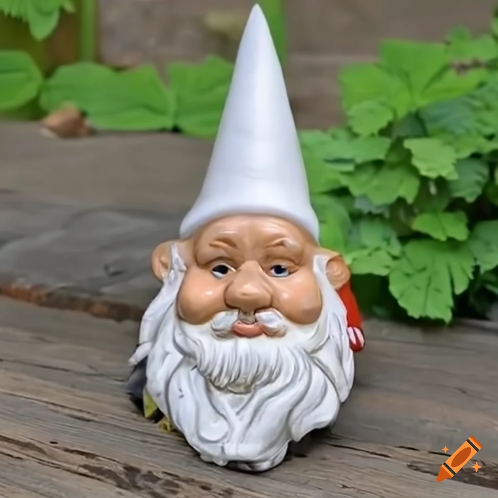 Garden gnome with a pointed white hat in a Mexico setting