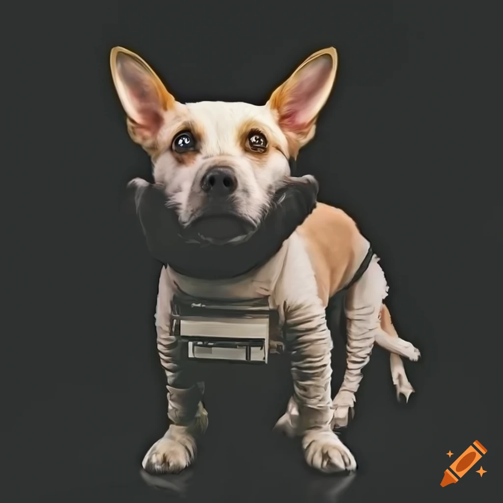 Canine astronaut in space with black background