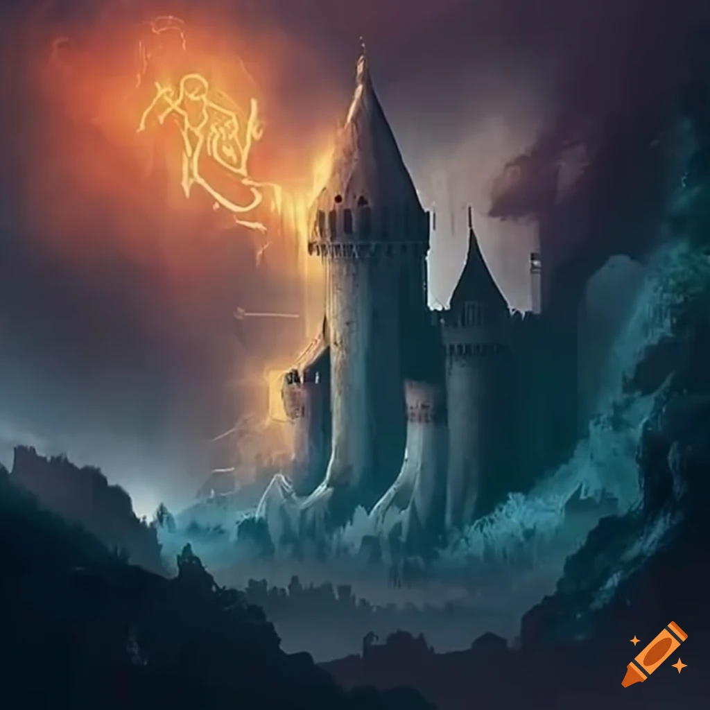 Medieval castle protected by an electricity-breathing dragon