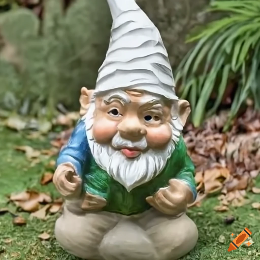 Garden gnome with pointy white hood in a European setting