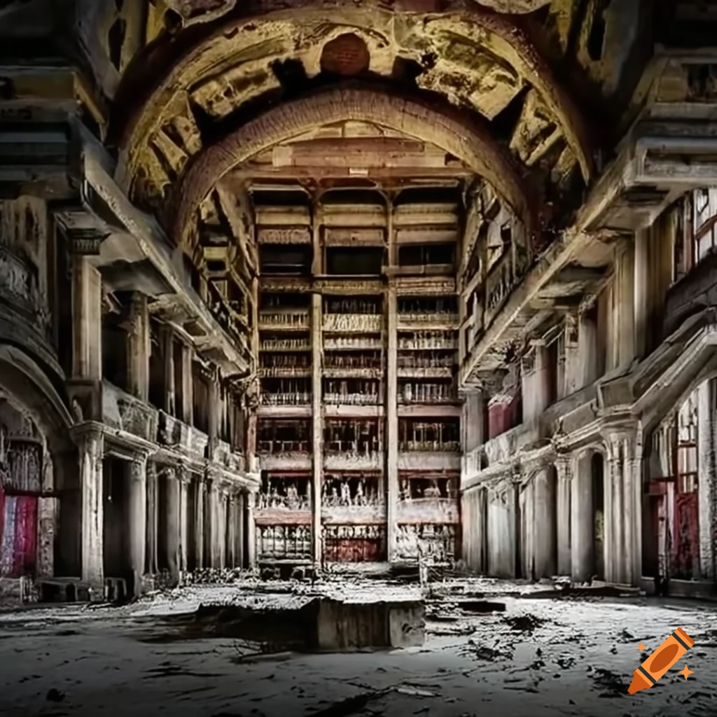 Giant abandoned library with dusty tomes lit by a single candle