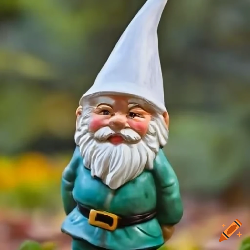 Garden gnome with a pointy white hat on Craiyon