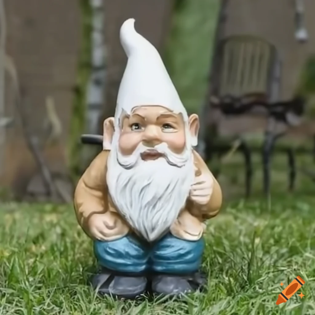 Garden gnome with pointed white hood resembling jd vance