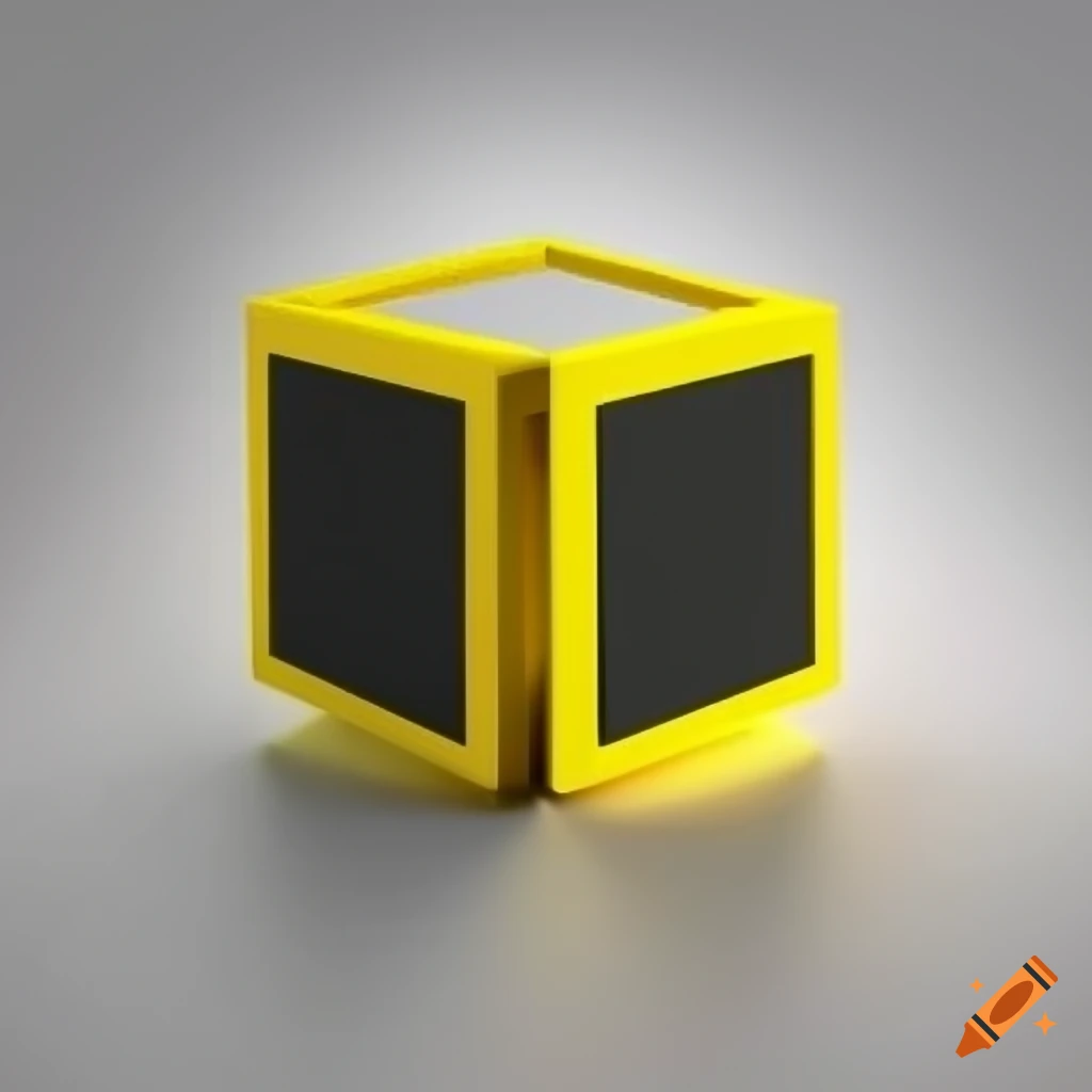 Black cube with yellow band on white background