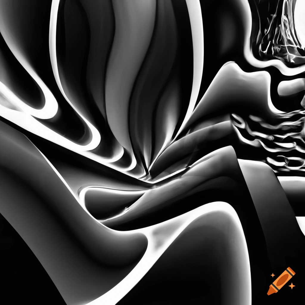 Architecture with geometric shapes in black and white digital painting
