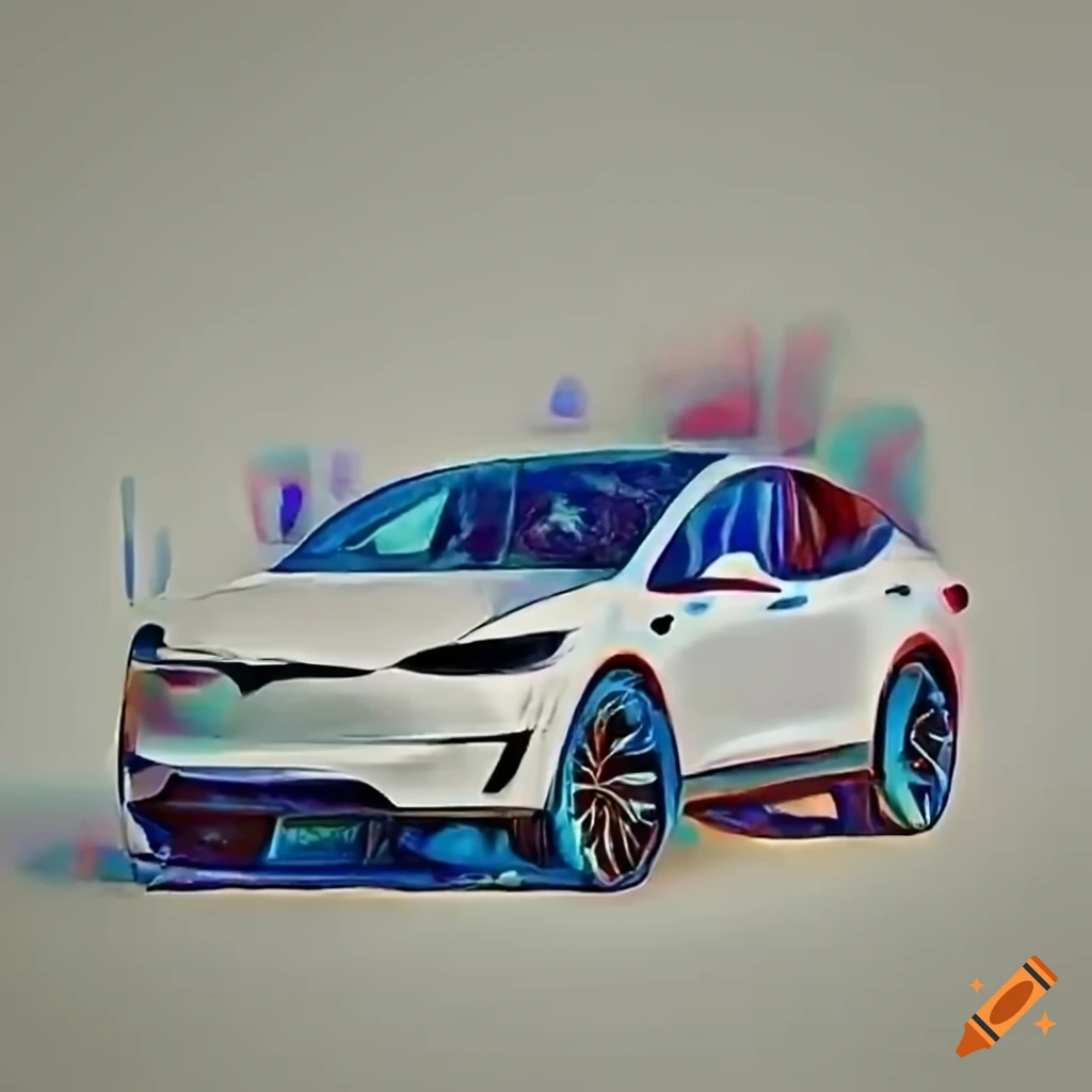 White Tesla Model X parked in front of a modern business office with a dynamic indoor scene