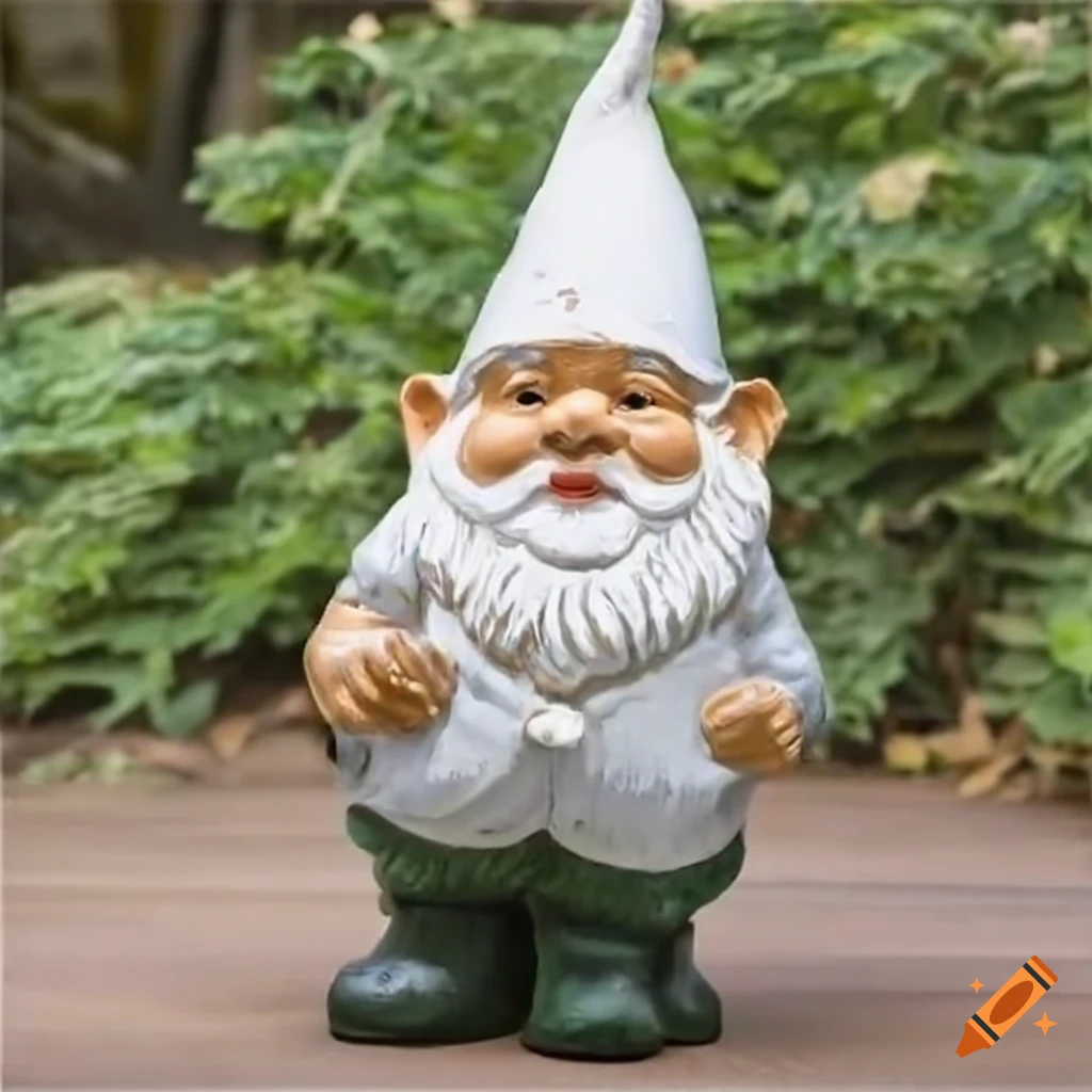 Garden gnome in a white hood reminiscent of Mexico