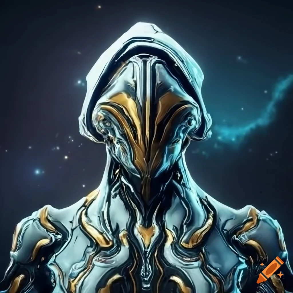 Warframe design named 'Noah' in gold and white colors with space nebulae background