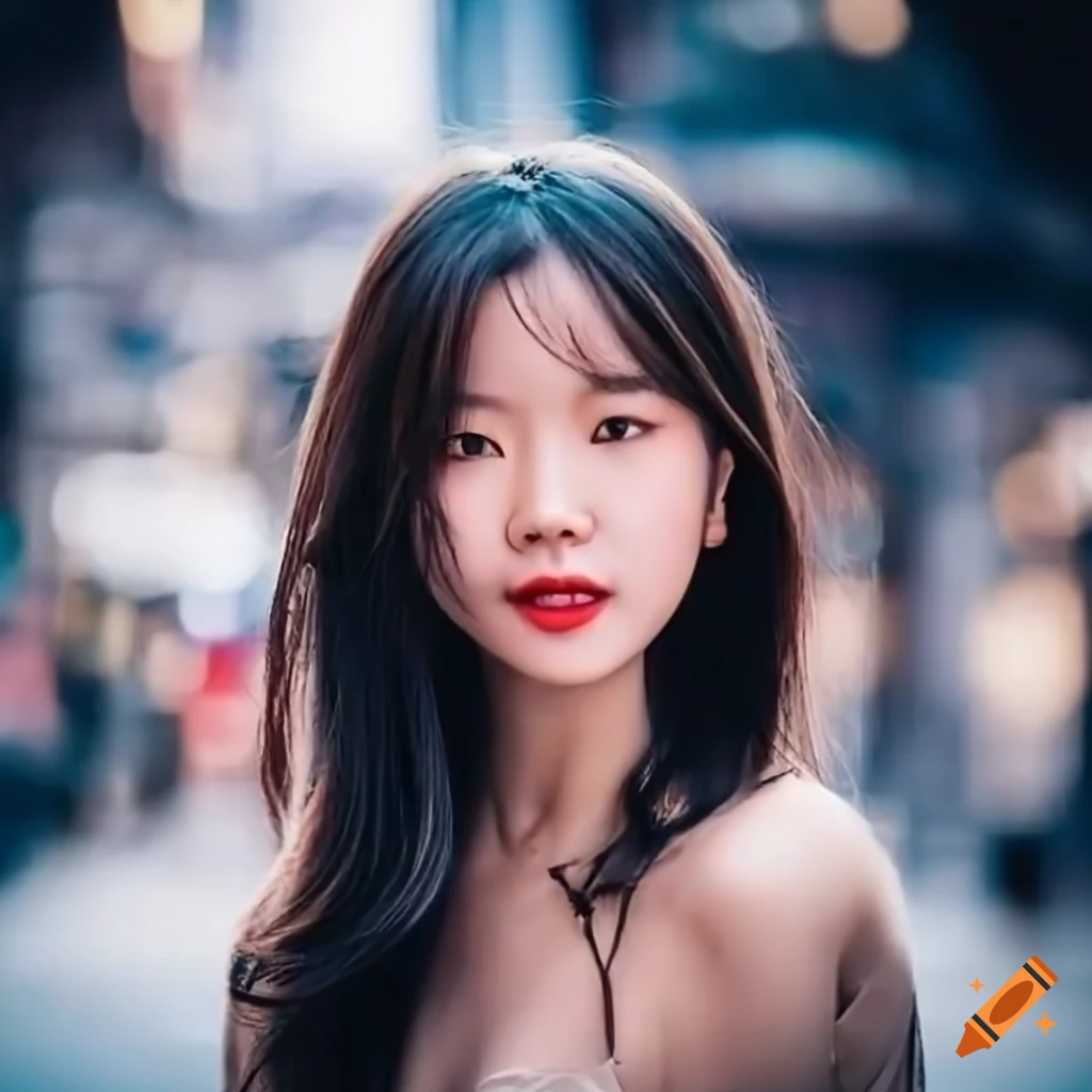 Smiling Korean girl on a shopping street