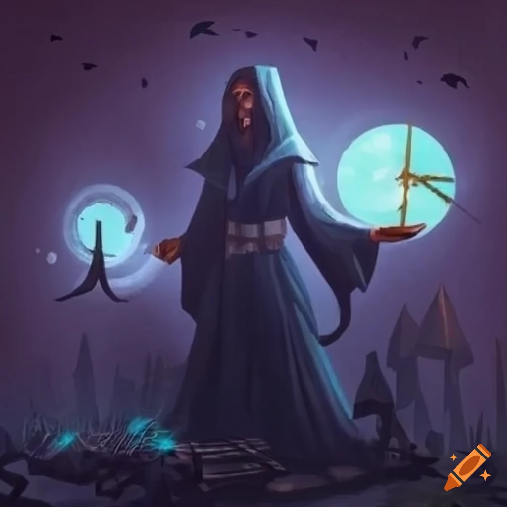 Knowledgeable wizard surrounded by ancient texts in a grand library