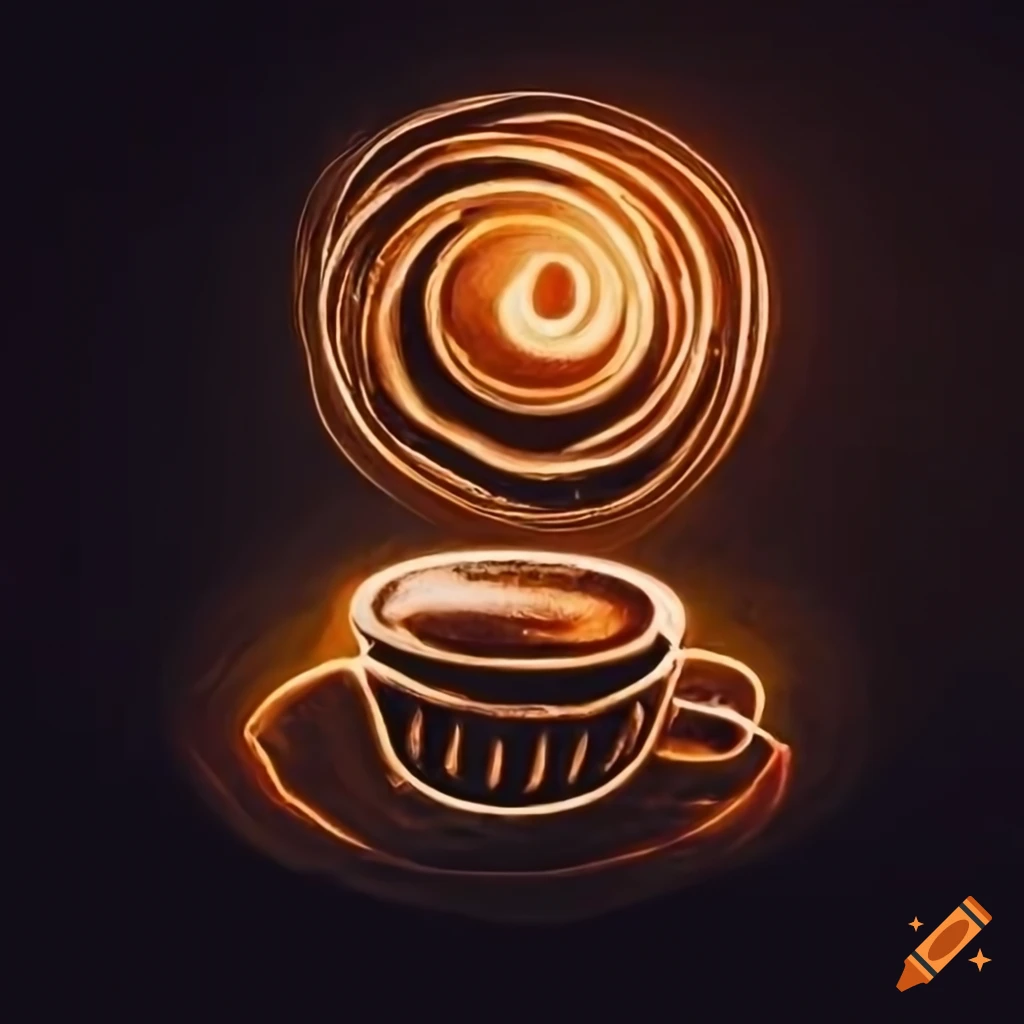 Innovative coffee art featuring crypto logos and creative ghostly figures