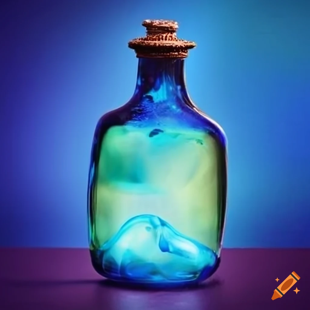 Ancient mystical bottle with vivid blue elixir