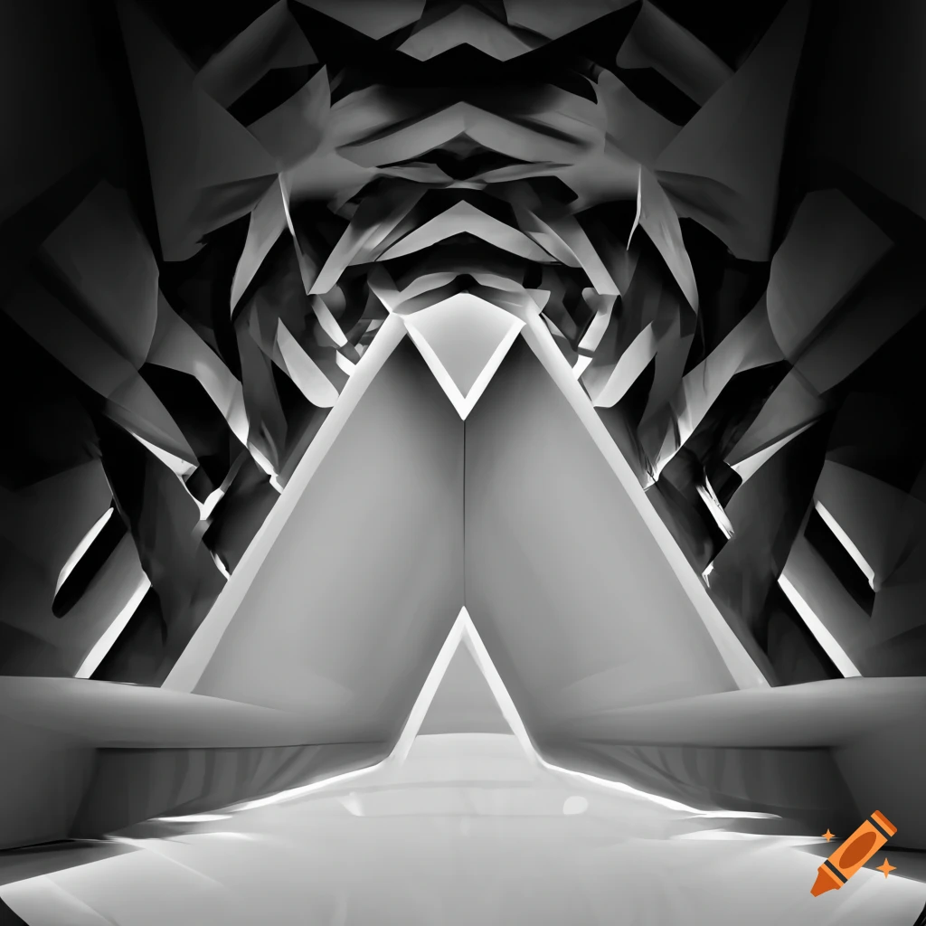Penrose triangles optical illusion in surreal black and white architecture