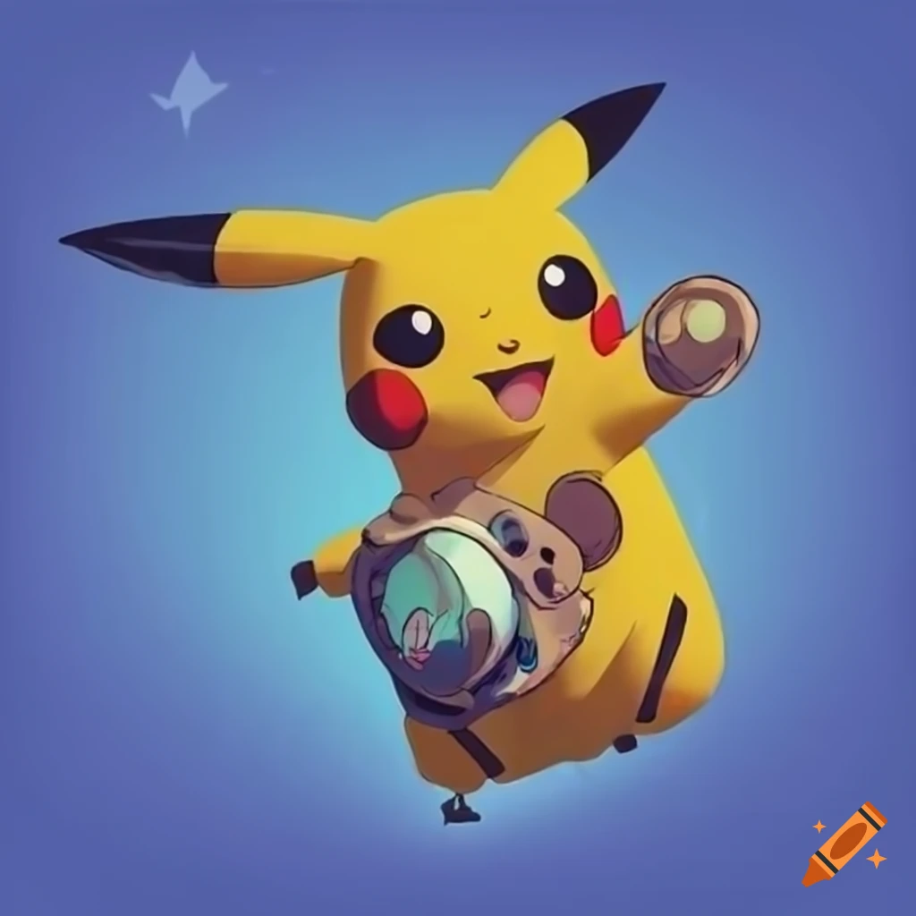 Retro-futuristic Pikachu and Ash as cyborg duo in anime art style