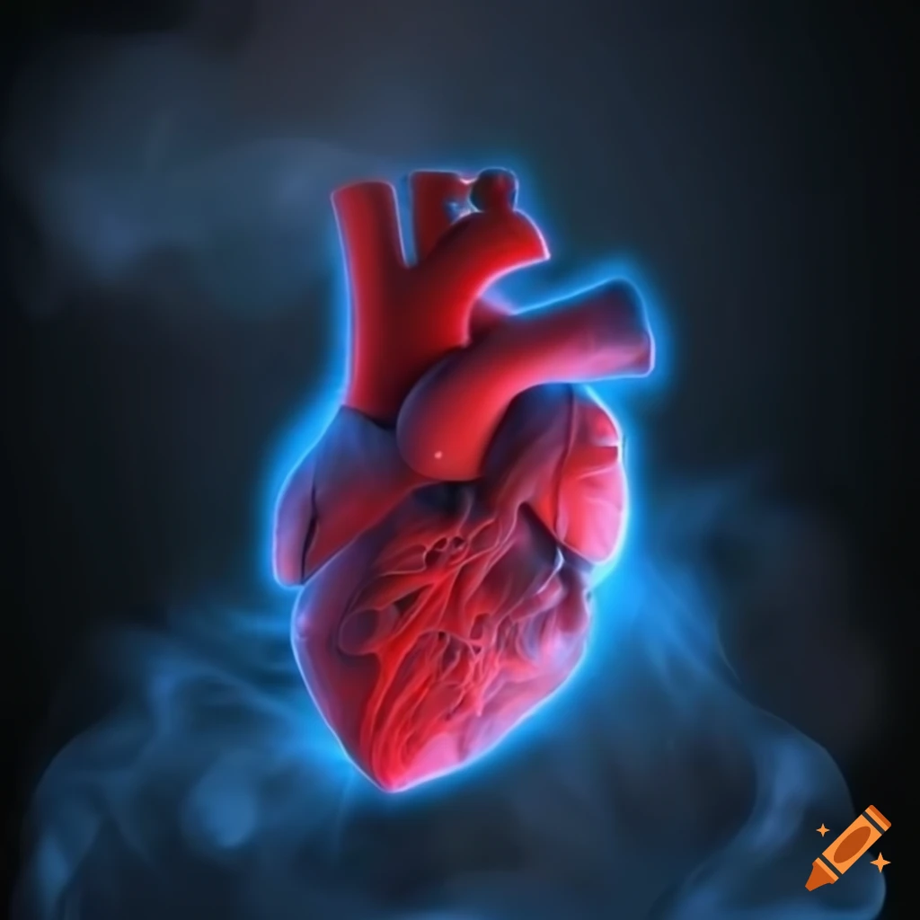 3D Surreal Anatomical Heart made of smoke with cinematic lighting