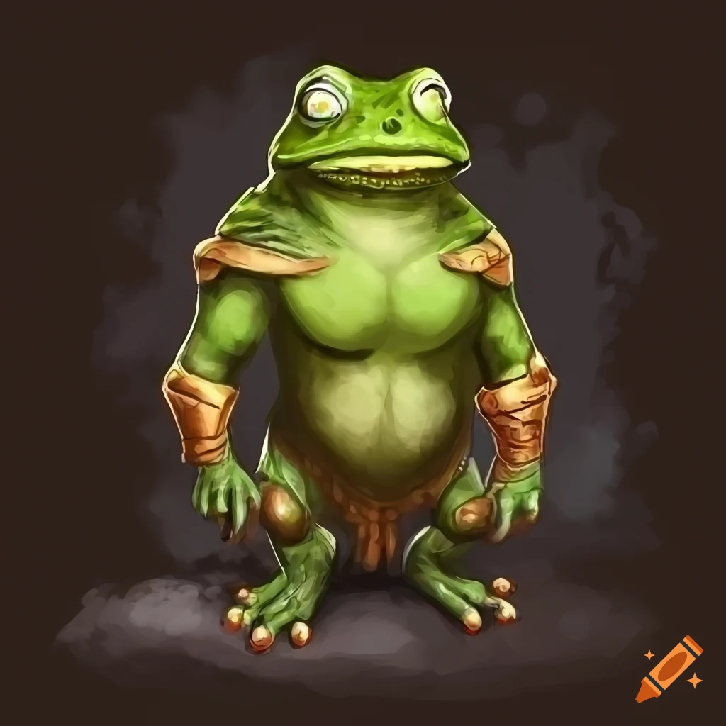 Aggressive bullfrog standing up in dungeons and dragons style fantasy ...